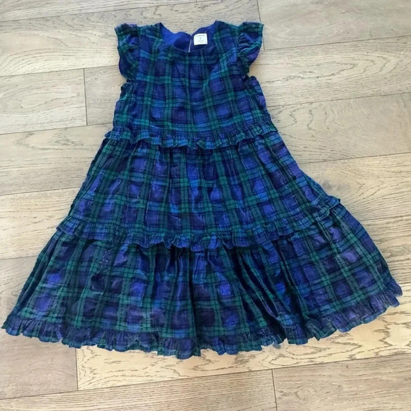 J Crew Crewcuts Girls Ruffle-trim Dress Shimmer Blackwatch Plaid 10 - Picture 1 of 4